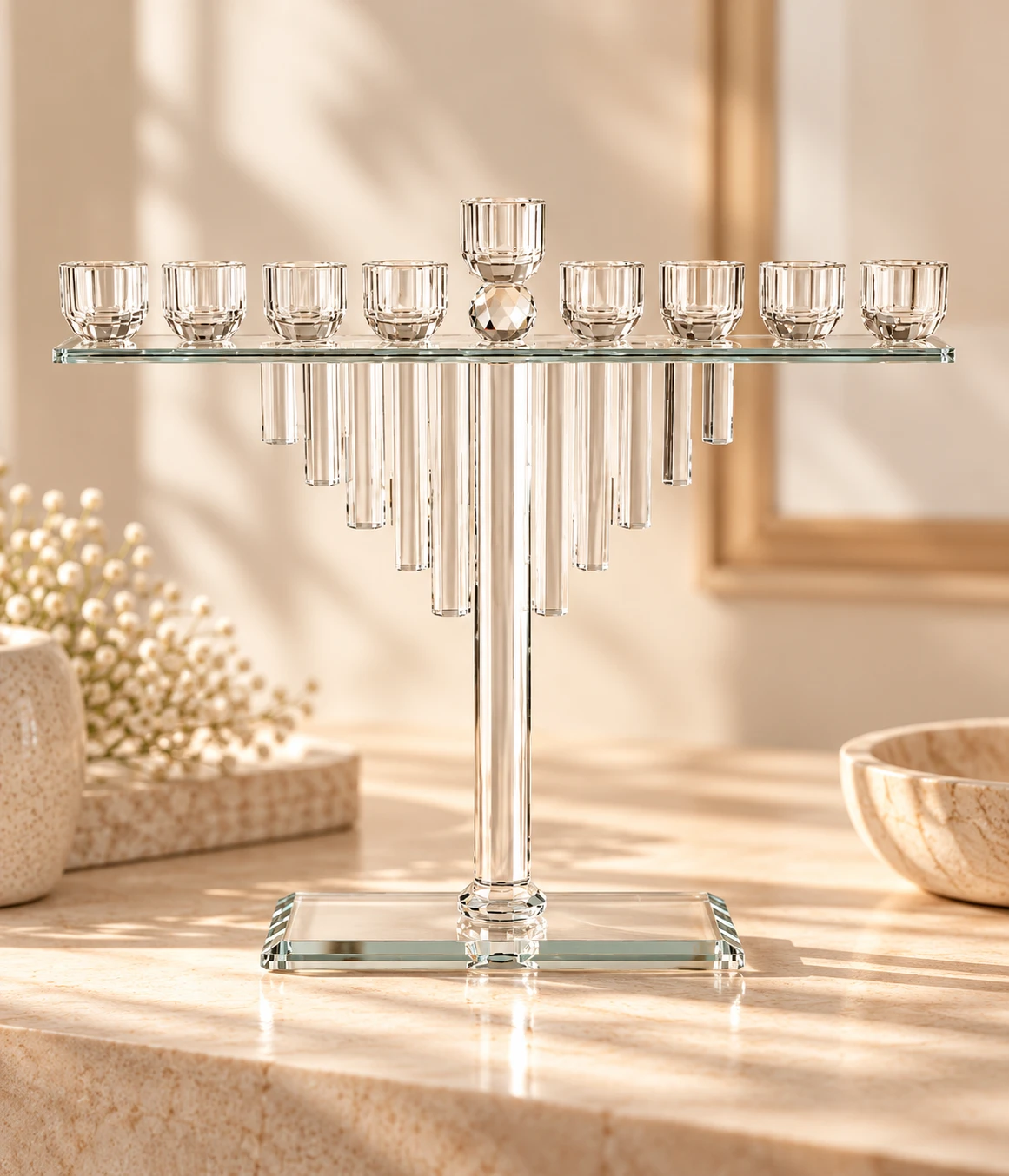 Hannoukia Cristal by Lyora Création, shamash raised on a crystal ball